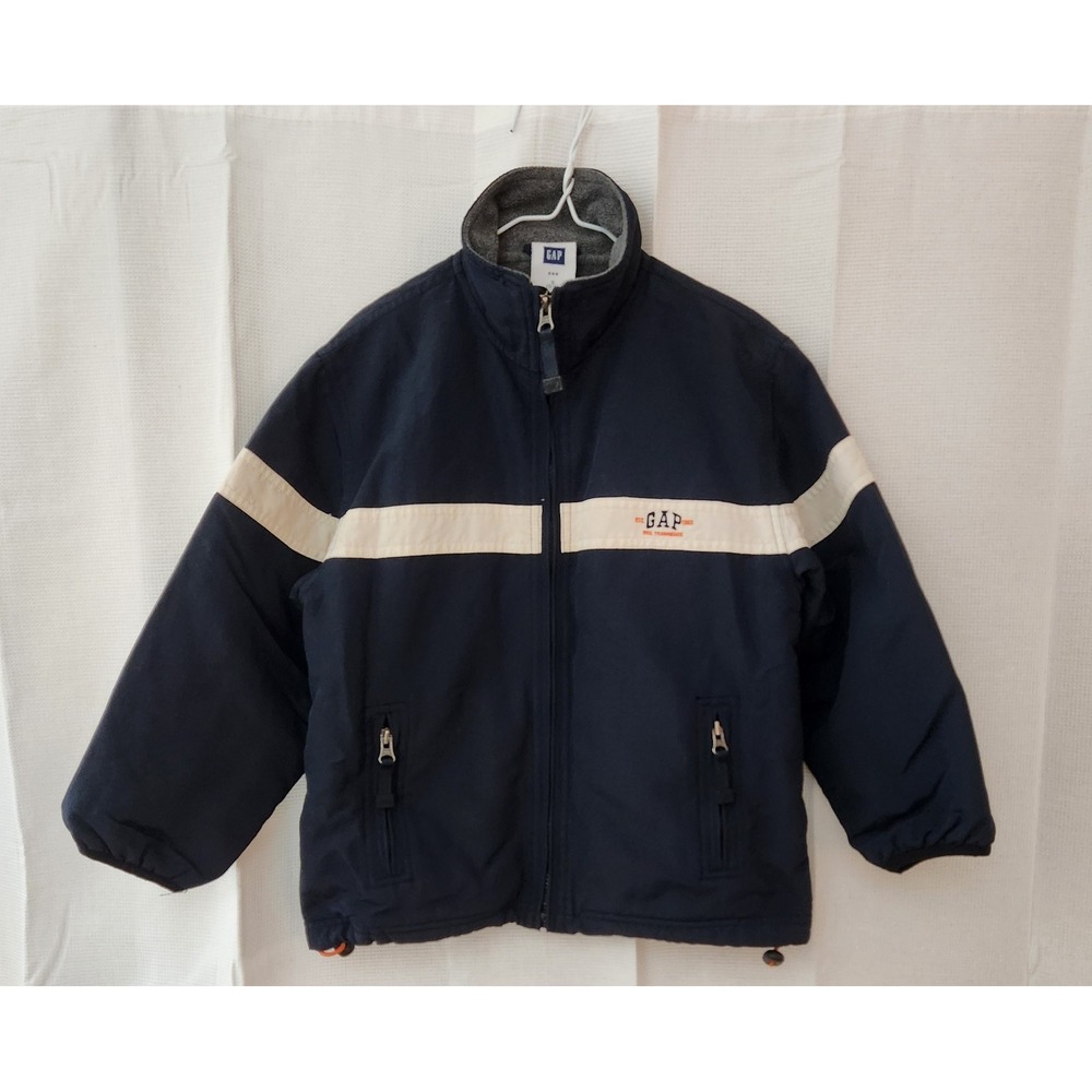 Vintage 90s Gap Navy Blue White Stripe Fleece Lined Zip Jacket Kids Size S/5-6‎